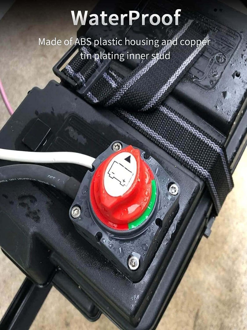 SUNMORN Battery Disconnect Switch, 2PCS Cables 1.64FT with Heavy Duty Wire Lugs, Battery Disconnect Switch 12V, DC 5-60V Master Isolator Cut/Shut Off for RVs, Campers, and Boats - Image 3